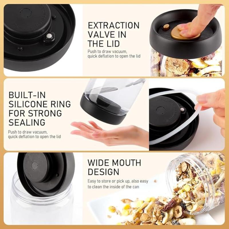 Coffee Vacuum Container Mason Jars Food Coffee Bean Storage Containers with Lids Airtight, Plastic Wide Mouth Jars Vacuum Sealer