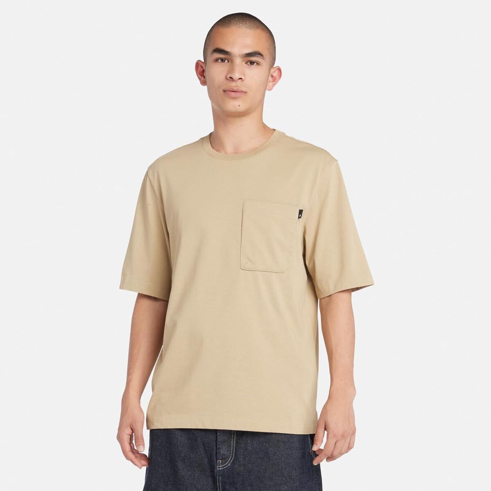 Timberland Men's Short Sleeve Pocket T-Shirt, Light Brown Nubuck, Size L (TB0A641CDH41)