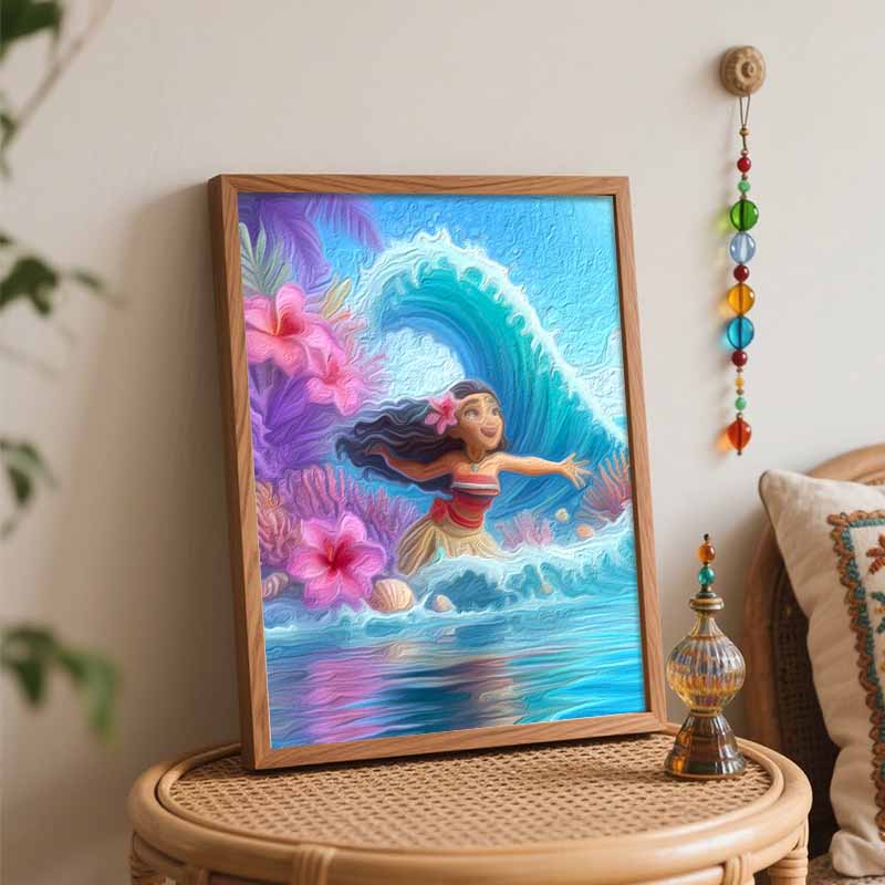 Disney Moana Ocean Wave Flower Oil Paint by Numbers Art Kit Handmade Painting Home Decor Gift