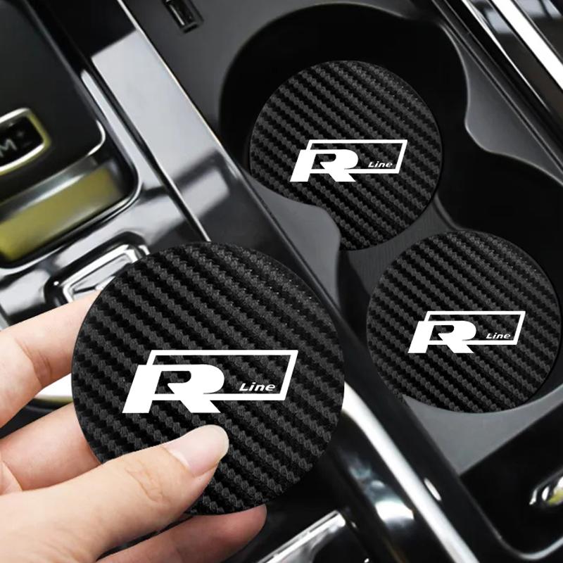 2026 Heiß Für VOLKSWAGEN VW 2 Stück Auto Wasserbecher Flaschenhalter Anti-Rutsch-Matte Kohlefaser-Matte Für Volkswagen Rline T-Cross Arteon M