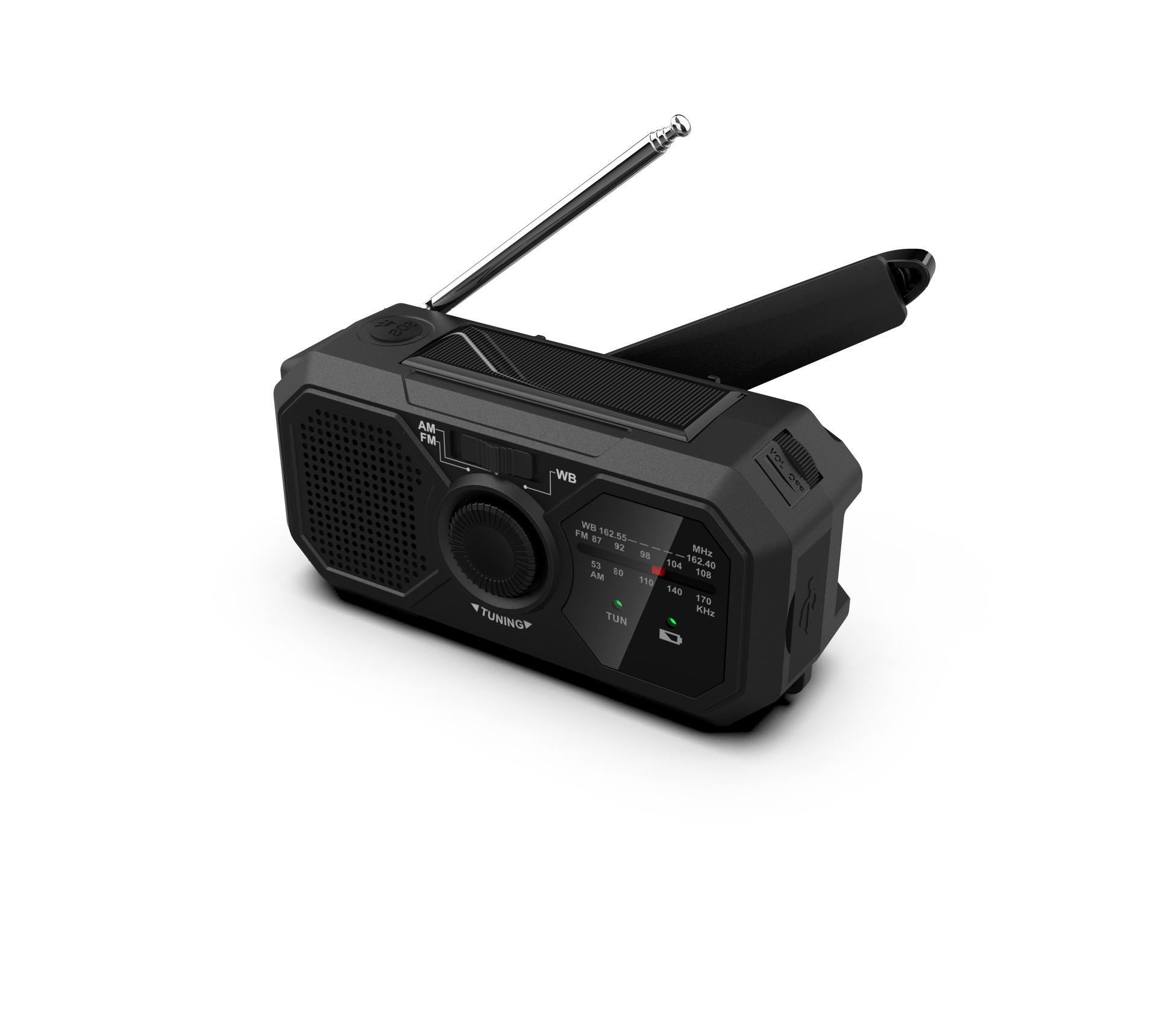 

Solar-Powered Multi-Function Emergency Radio with AM/FM/WB, Hand-Crank, and Rechargeable Flashlight European Version чорний