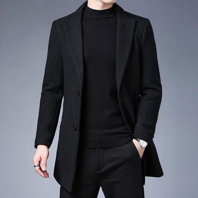 Men's 2025 Mid-Length Slim Wool Trench Coat - Stylish, Solid Color Lapel Overcoat