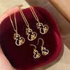 New Chinese-Style Brushed Gourd Flower Blooming Necklace Pendant Light Luxury Temperament Diamond-Set Fulu Earrings Earrings Jewelry Set Women
