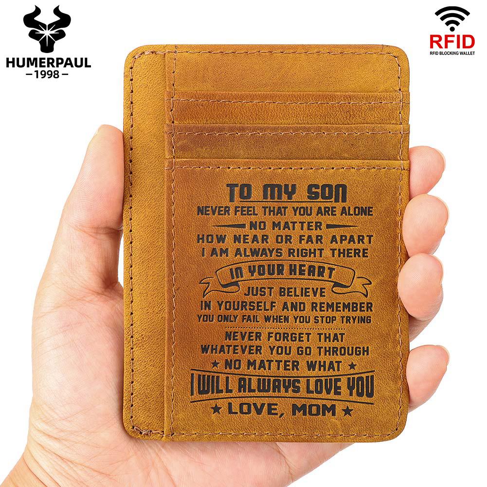 Humerpaul Piele naturala Pachet card de credit, cadou pentru fiu, ambalaj cutie cadou