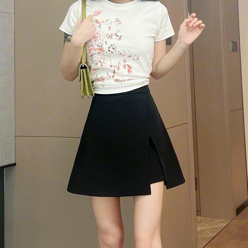 

Летняя юбка А-силуэта с разрезом и высокой талией в студенческом стиле 2024 для женщин L