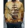 Men's Autumn and Winter 3D Printed Crew Neck Long Sleeve T-Shirt Fashion Versatile Trend Breathable Casual