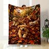 Golden Retriever Puppies In Autumn Leaves Flannel Blanket for Bedroom Living Room Sofa and Nap