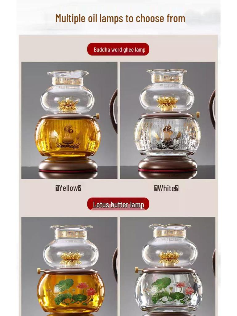 Large Windproof Crystal Oil Lamp Holder for Buddha Offering - Heat-Resistant for Long-Burning Liquid Ghee in Household or Temple.