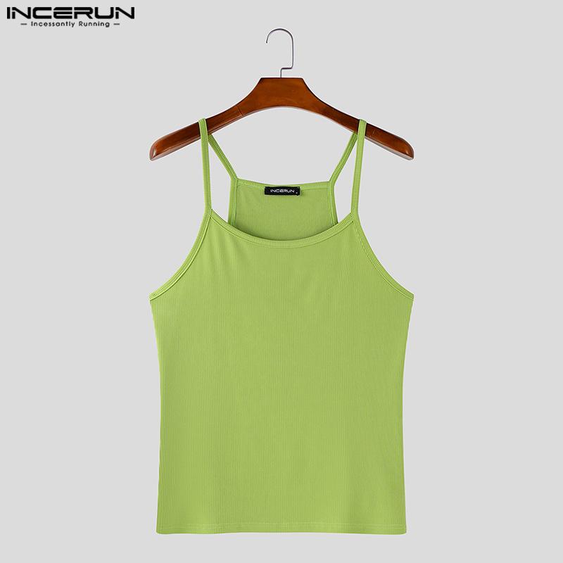 INCERUN Men Strap Sleeveless Rib Tank Tops Undershirts Camisole