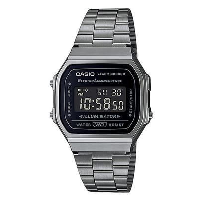 Relógio Unissex Vintage Digital Aço Inoxidável Pulseira Mostrador Preto Quartzo A168WGG-1B