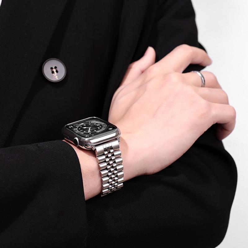 Watchband Stainless Steel Watchband for Apple Watch 6 5 4 3 2 Band Five Beads Luxury Metal Strap Bracelet For iWatch 6 5 Band 45mm 49mm