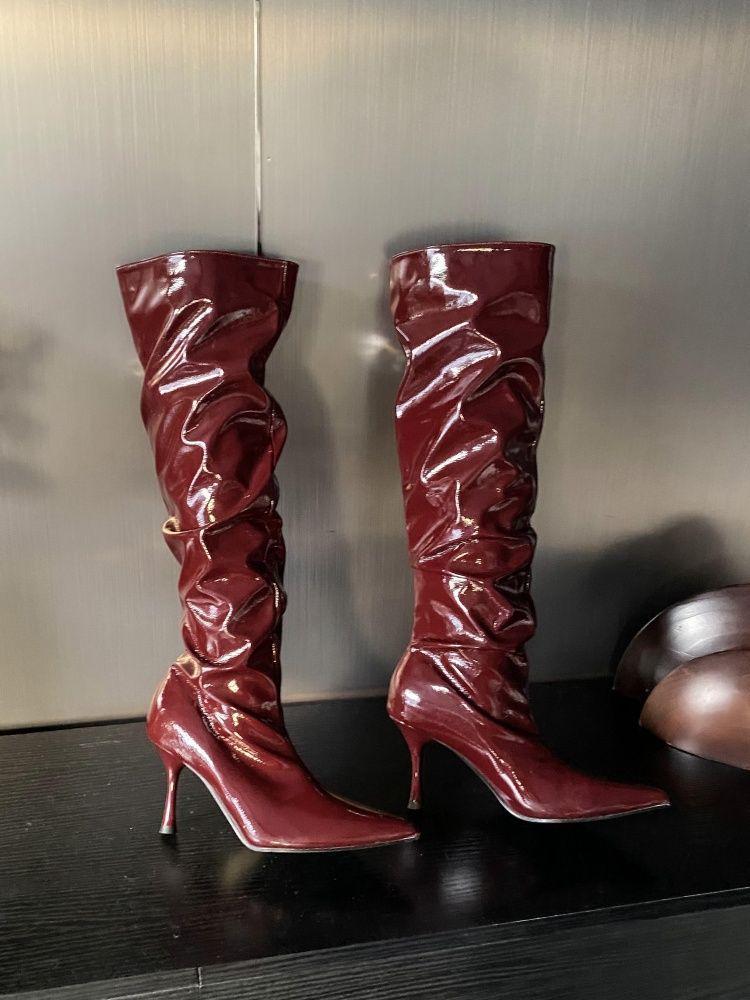 2025 Autumn/Winter Women's Pointed Toe Stiletto Over-the-Knee Boots - European & American Style