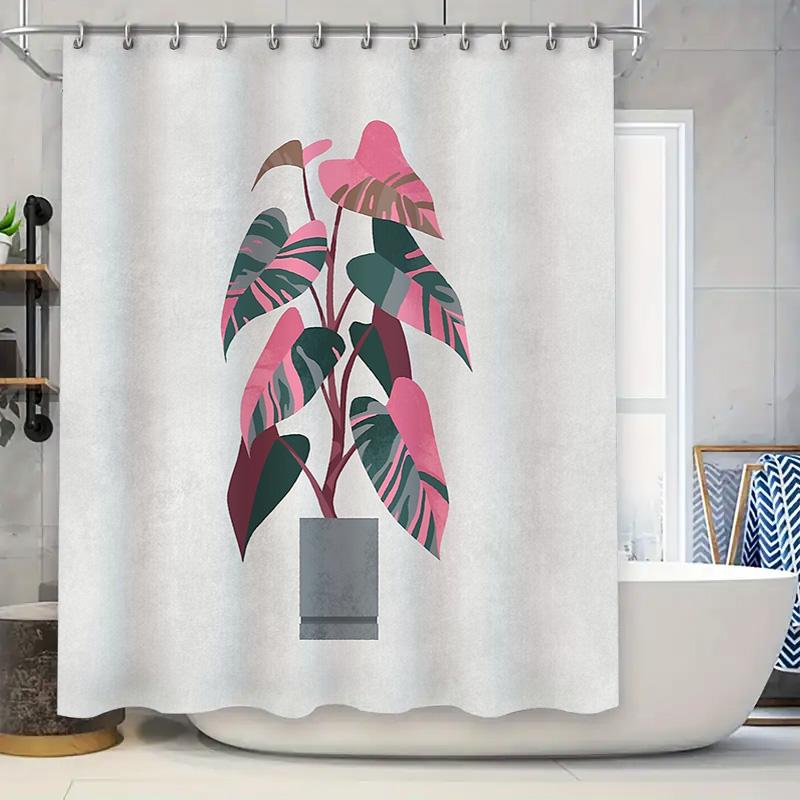 

Monstera Plant Shower Curtain Botanical Tropical Leaf Nature Green Pink Home Decor Bathroom Fabric Waterproof Modern Art W60H190(CM)-1 Pcs