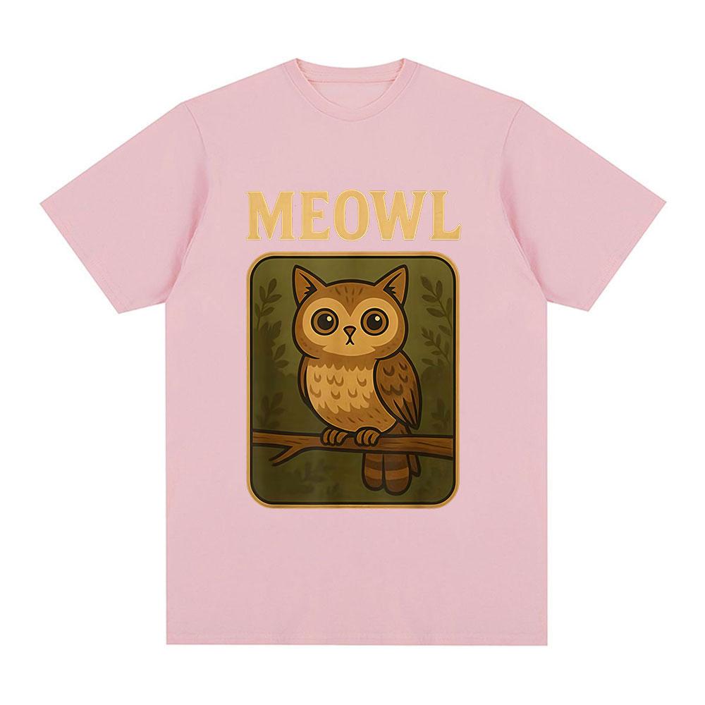 Meowl Cat Owl Funny Meme Graphic Tshirts Mens Clothing Fashion Harajuku Short Sleeves Tees Cotton Summer T Shirts Streetwear