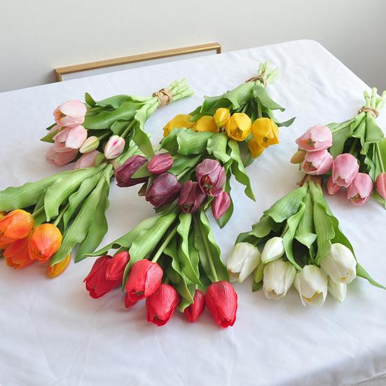 Artificial Tulip Flower 12" Real Touch Long Stem Fake Tulip Flower for Spring Easter