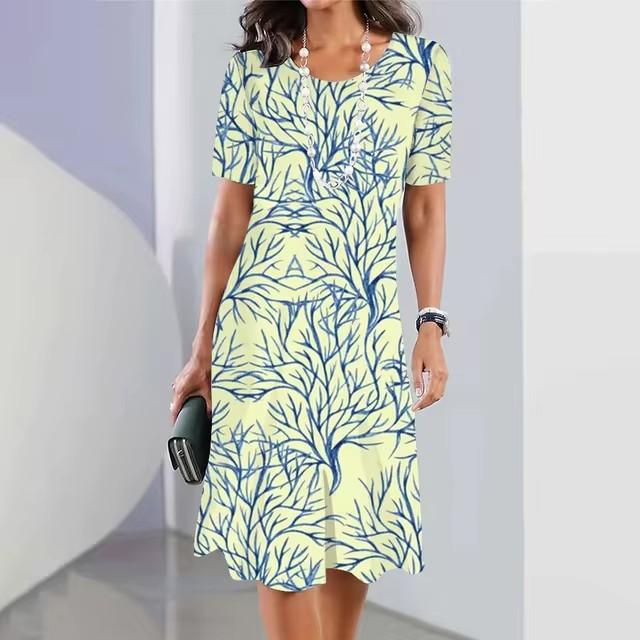 3D geometric stripe print elegant women's short-sleeved summer dress