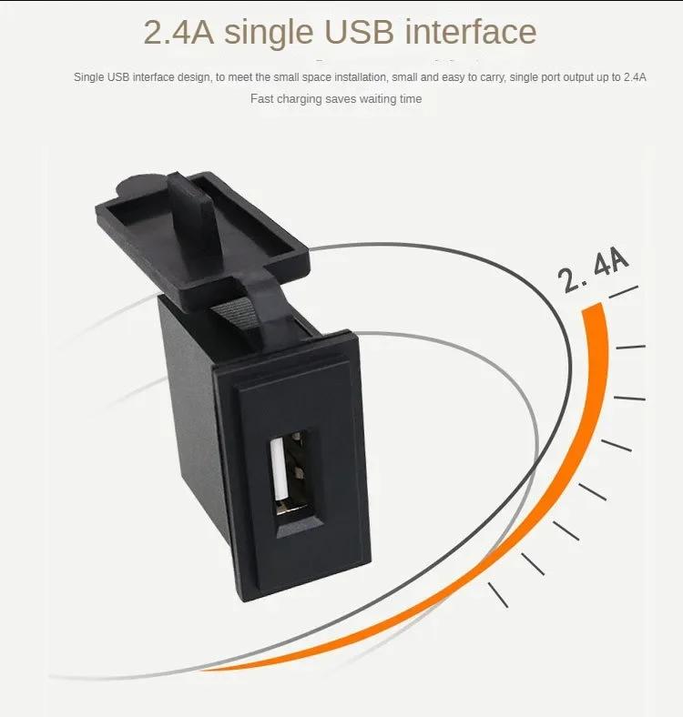 12V/24V Single USB Car Charger Socket 5V 2.4A Power Adapter Square Shape Waterproof for Motorcycle RV Boat