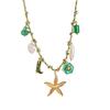 Collar de Perlas de Dopamina en Forma de Corazón con Colgante de Estrella de Mar Multicolor en Acero Inoxidable.