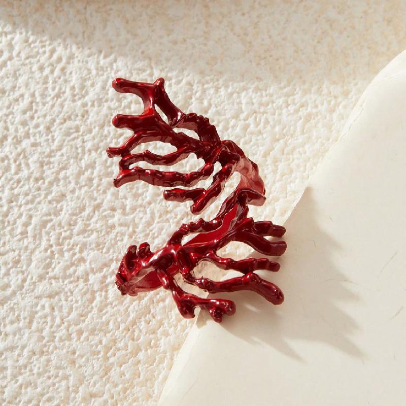 Exaggerated Red Color Metal Coral Shaped Opening Rings For Women Summer Irregular Geometric Punk Ring Jewelry Gift