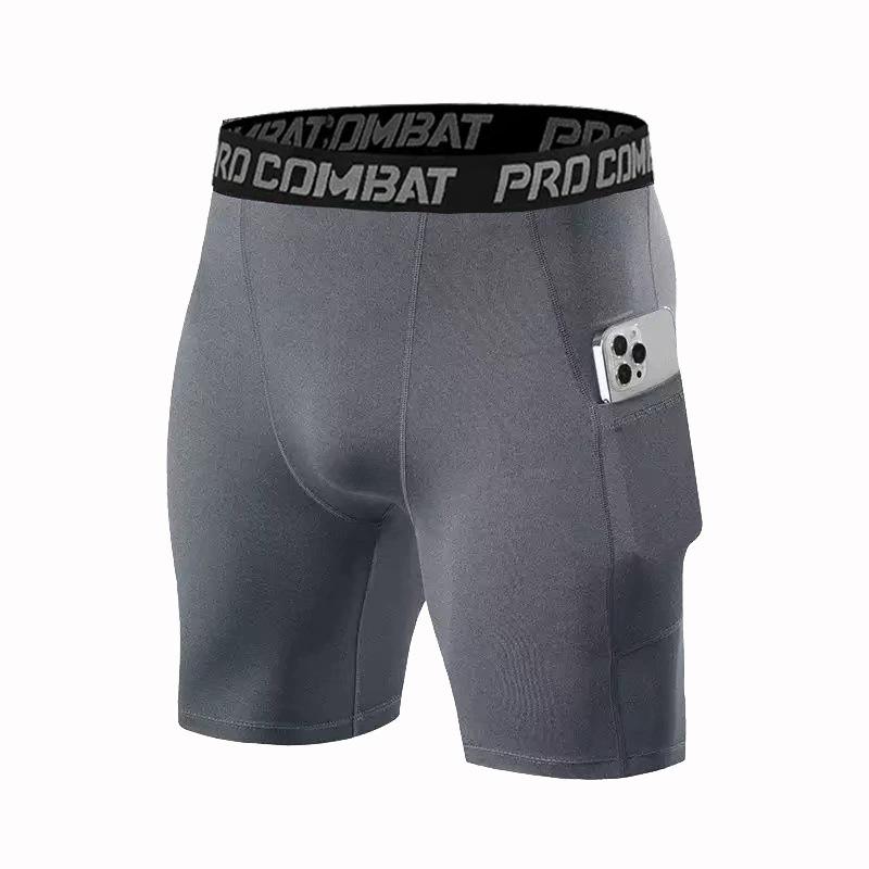 Men's Quick-Dry Compression Shorts with Pockets - High Elasticity, Ideal for Running, Training, and Basketball.