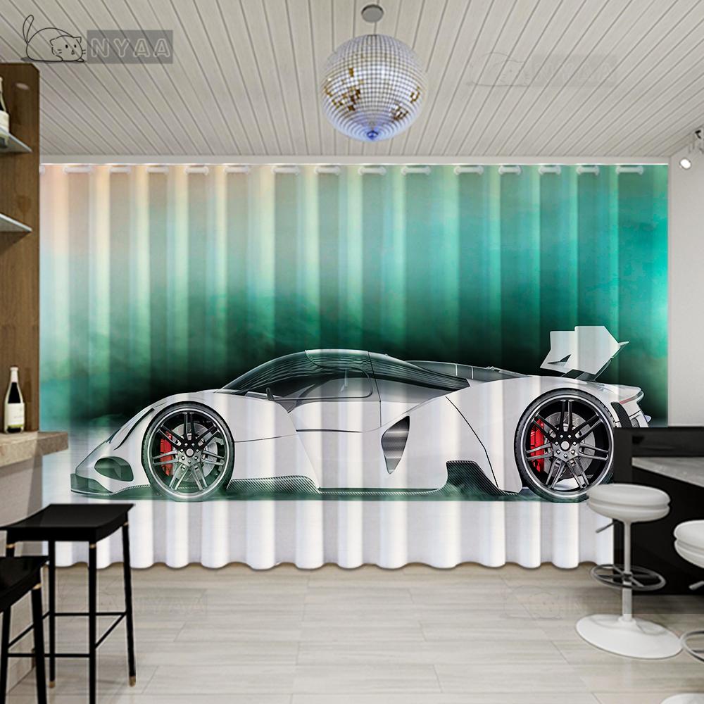 2 шт. Современная простая автомобильная занавеска, крутая спортивная автомобильная занавеска для мальчиков, спальни, гостиной, кухни, занавеска, полузатемняющая драпировка, карман на штанге 2x60Wx50H(CM)&Rod Pocket