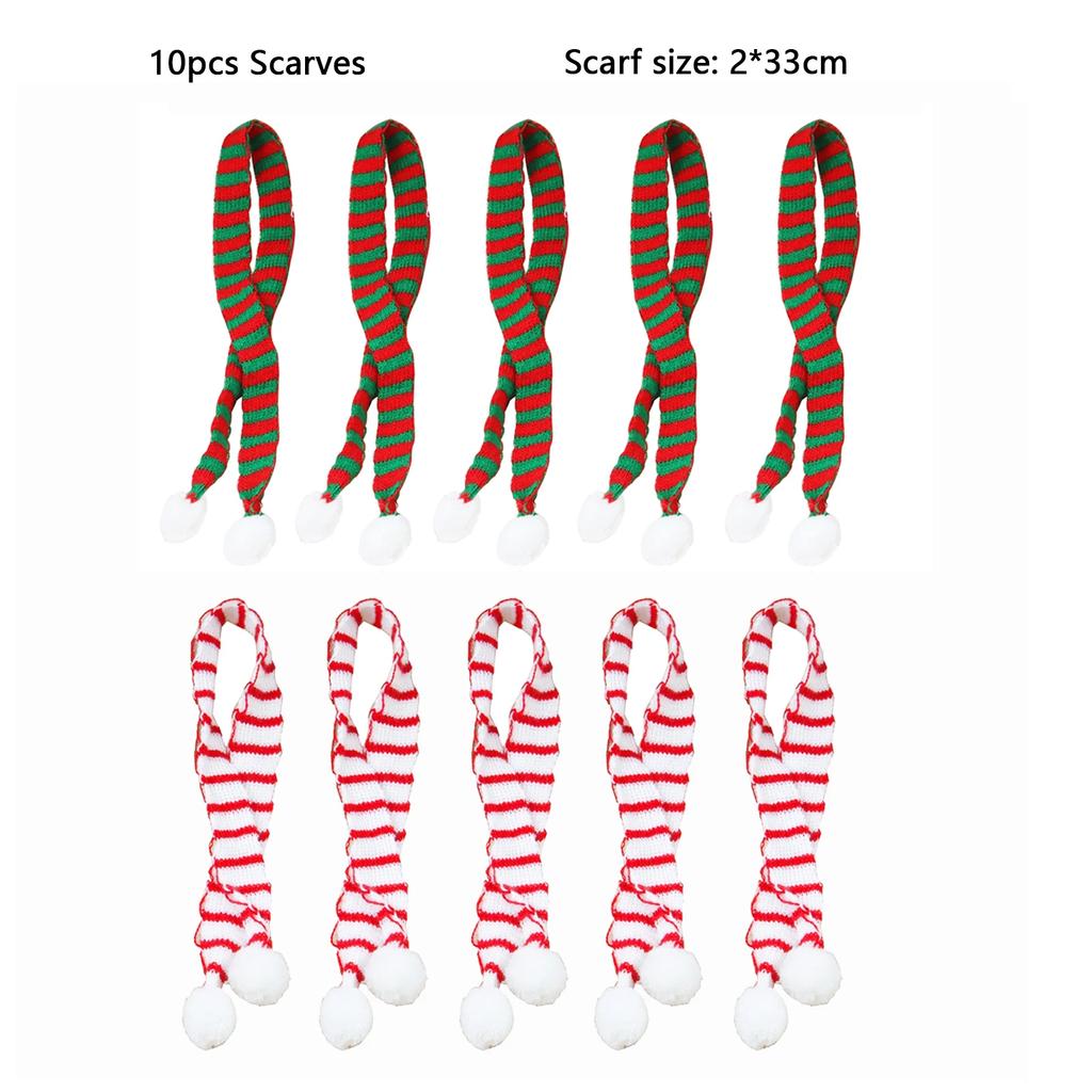 10/20pcs Mini Santa Hat & Scarf 2025 New Christmas Costume for Cat Rabbit Doll Lollipop Bottle DIY Xmas Party Dinner Decoration