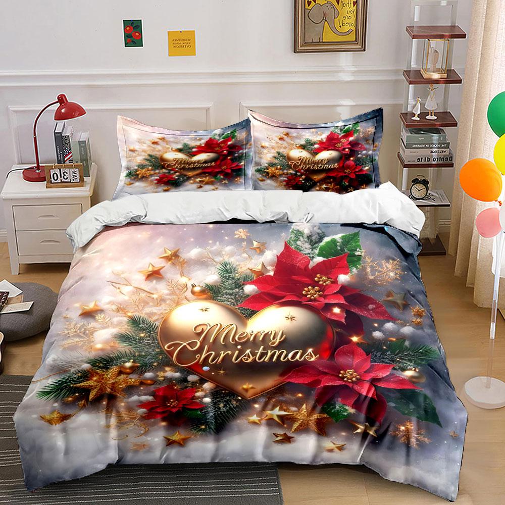 Golden Merry Christmas Design Bedding Duvet Cover Set Duvet Cover Pillowcases (1*Duvet Cover 2*Pillowcases, without duvet insert)