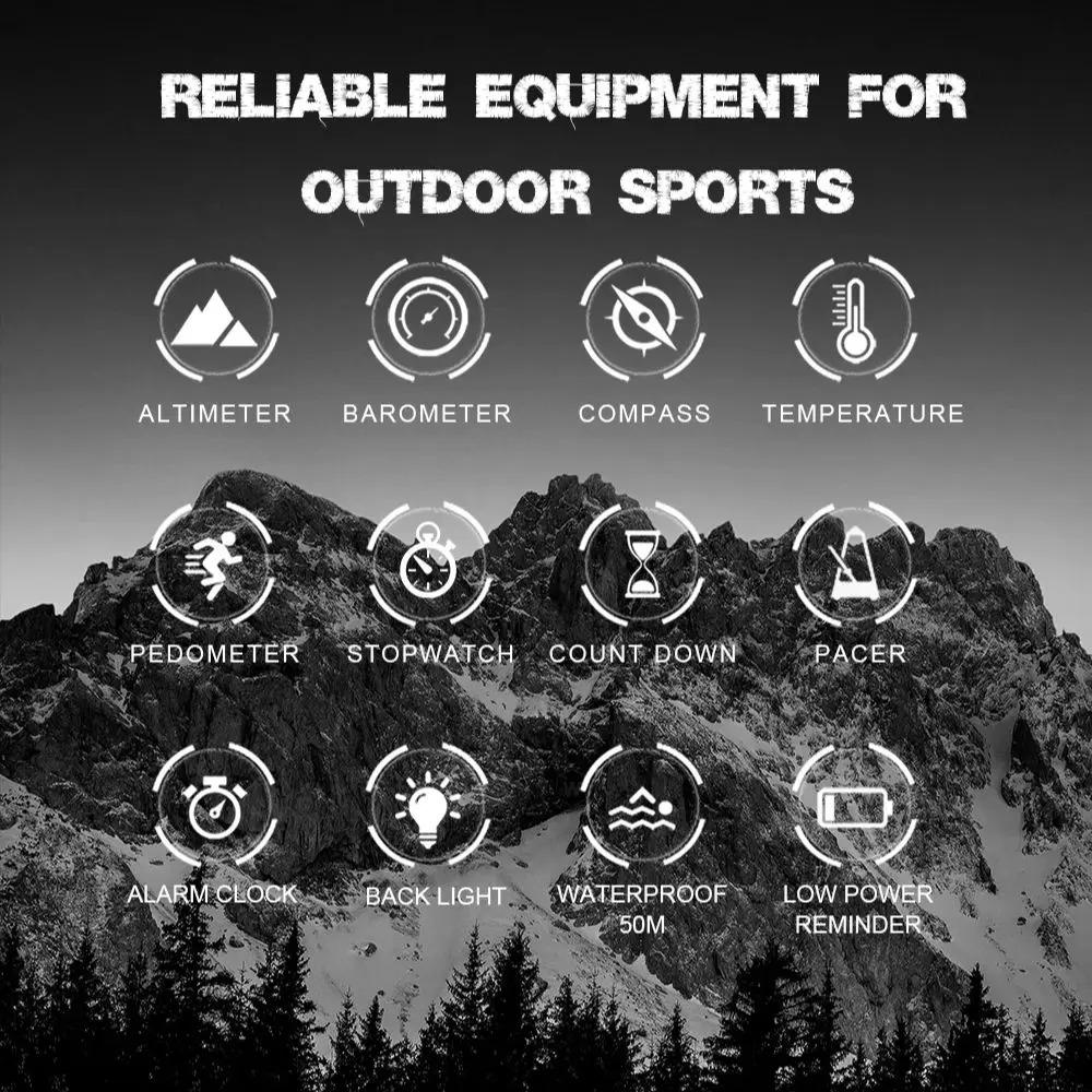 NORTH EDGE APACHE-46 Heren Digitale Horloge Buiten Sport Hardlopen Zwemmen Buiten Sport Horloges Hoogtemeter Barometer Kompas WR50M