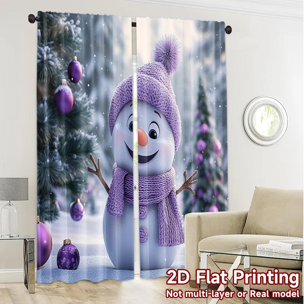 2pcs,Curtains Cute Snowman Winter Holiday_a Print Chic Curtains Polyester Easy Install Curtains Versatile All Use for Bedroom