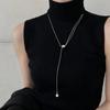 Stainless Steel Y2K Long Tassel Pulling Neckalce Women Metal Round Ball Pearl Long Sweater Chain Necklace Waterproof Jewelry