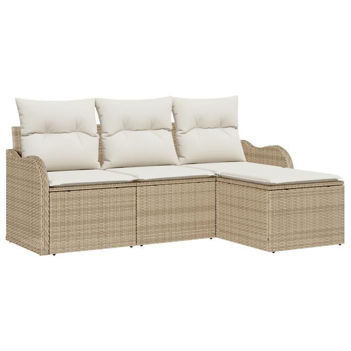 Ensemble Canapés Jardin 4 Pièces avec Coussins Beige Poly Rattan, Canapé Jardin 2 Places avec Coussins Beige Poly Rattan 3345651