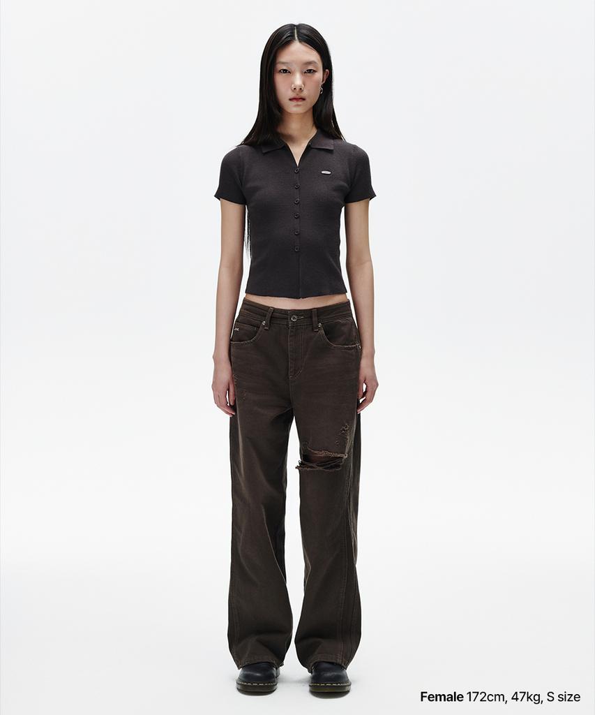 MAHAGRID Button-Up Collar Knit Charcoal(Mg2Fmfk616A)