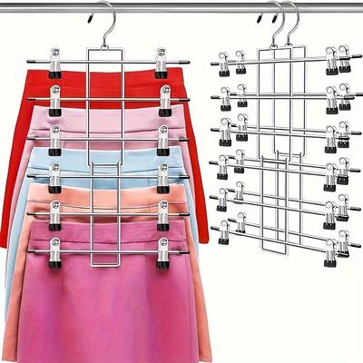 6-Tier Metal Skirt Organizer with 360° Rotating Hooks | Space-Saving Clothes Storage for Pants and Skirts, Durable Metal Construction