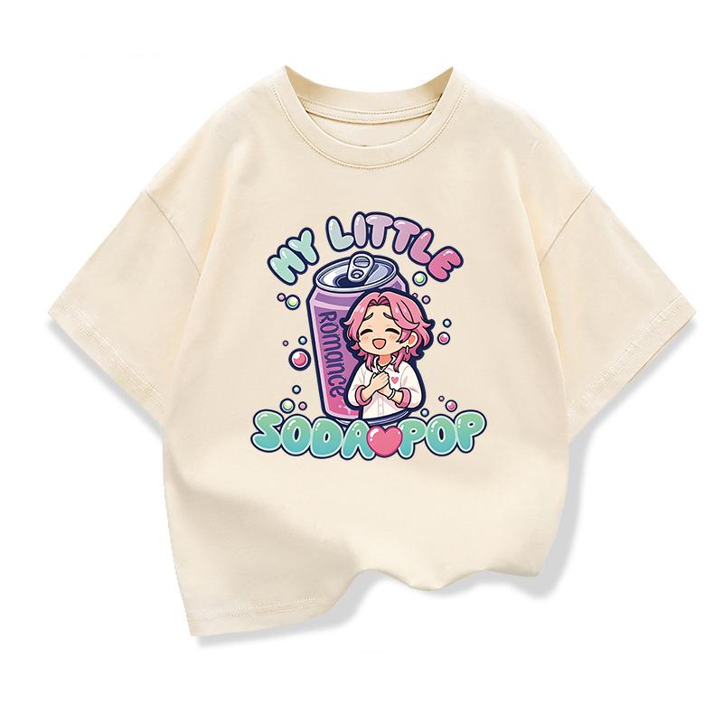 Boys Girls Loose Cotton Tee Soda Pop Graphic Design Soft Breathable Short Sleeve Daily Wear Kids Clothes