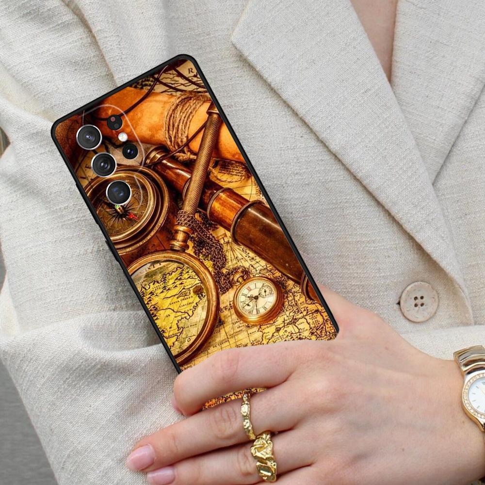 Compass Wanderlust Vintage Map Cell Phone Case for Samsung Galaxy S26 Ultra S25 S24 S23 S22 S21 S20 Note10 Cover