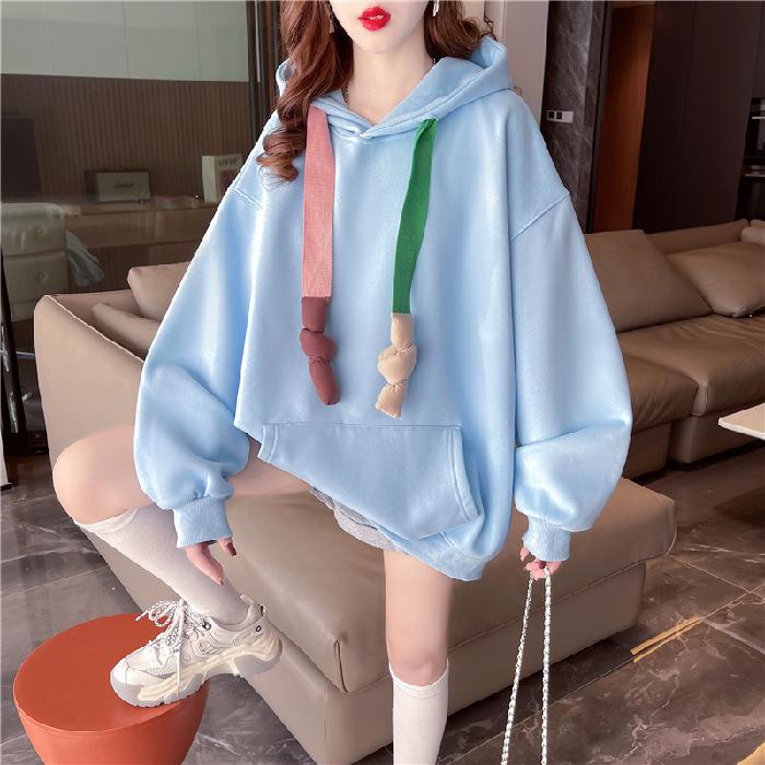 

Женская толстовка из бархата Silver Fox: Уютная коллекция осень/зима 2025 г., бархат плюс, плотный, свободный крой, длинные рукава, средняя/длинная длина. L синий