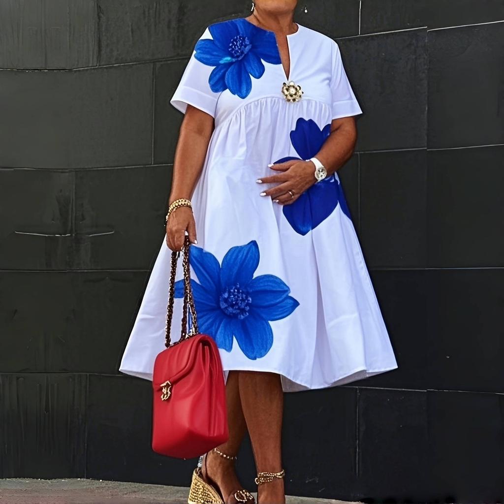 Damen Midi Hemdkleid Kurzarm Gepunktet Alltagstauglich Schlicht Weiblich A-Linien Kleider