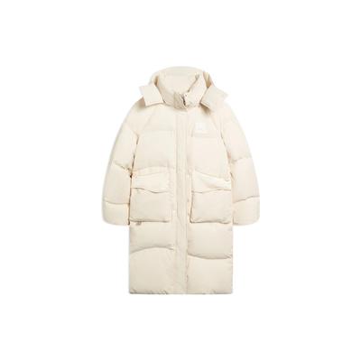 Li Ning Sports Trend Serie Einfarbig Logo Gestickt Verdeckter Reißverschluss Kapuze Lange Daunenjacke Damen Oberbekleidung Schwanenweiß AYMS074-1
