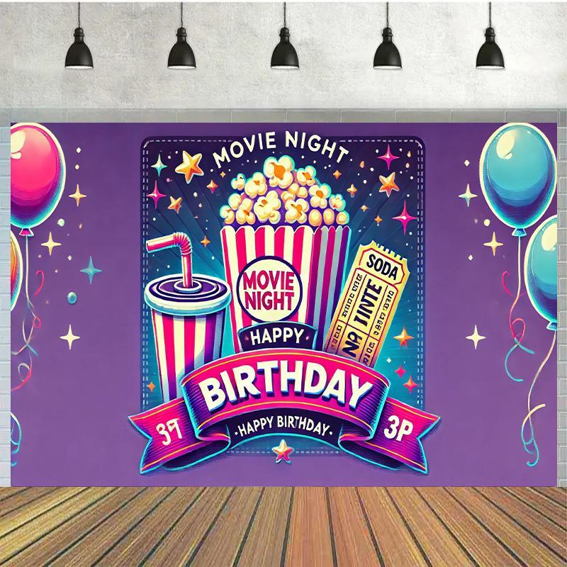 2D flat surface 1-piece polyester background banner for movie night suitable for birthday party decoration