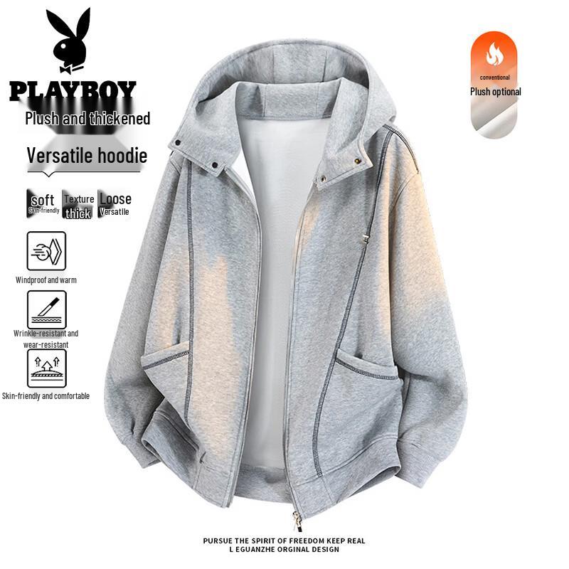PLAYBOY Men's Colorblock Deconstructed Hooded Zip Hoodie