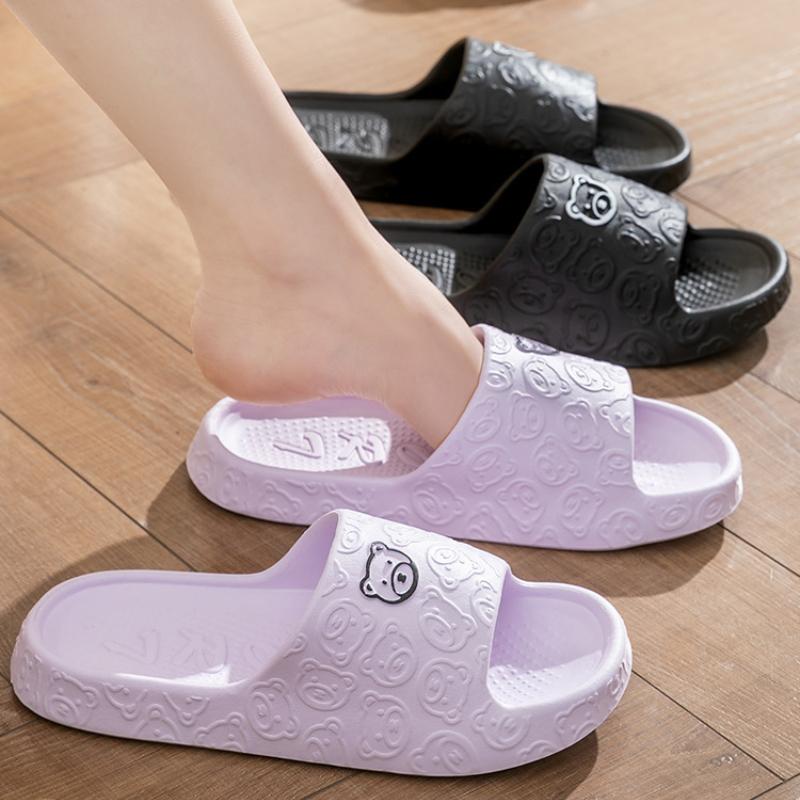 Unisex EVA Bear Pattern Slippers Indoor Non-slip Soft Sole Bathroom Slides Beach Holiday Platform Slippers for Couples Pantuflas