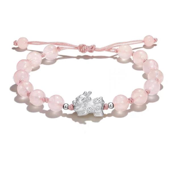 Designer-recommended rose quartz, obsidian, cat's eye stone Pixiu couple's bracelet, fashionable men's and women's gold-swallowing beast bracelet