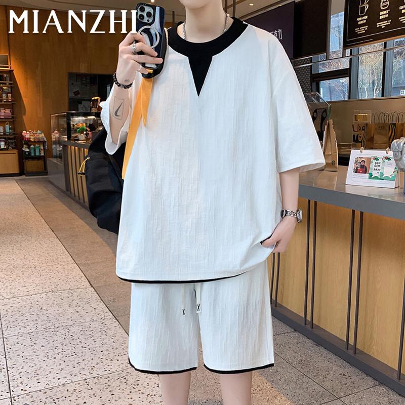 

Men s Faux Two-Piece Ice Silk T-Shirt & Shorts Set 4XL