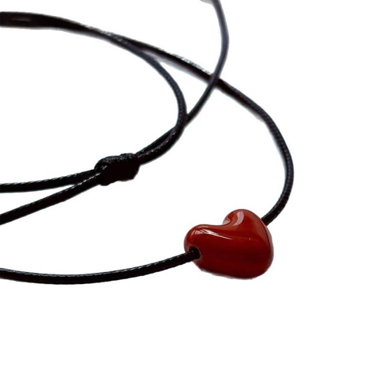 Retro Fashion Long Black Braided Cord Heart Pendant Necklace For Women Niche Minimalist Choker Jewelry Valentine'S Day Gift