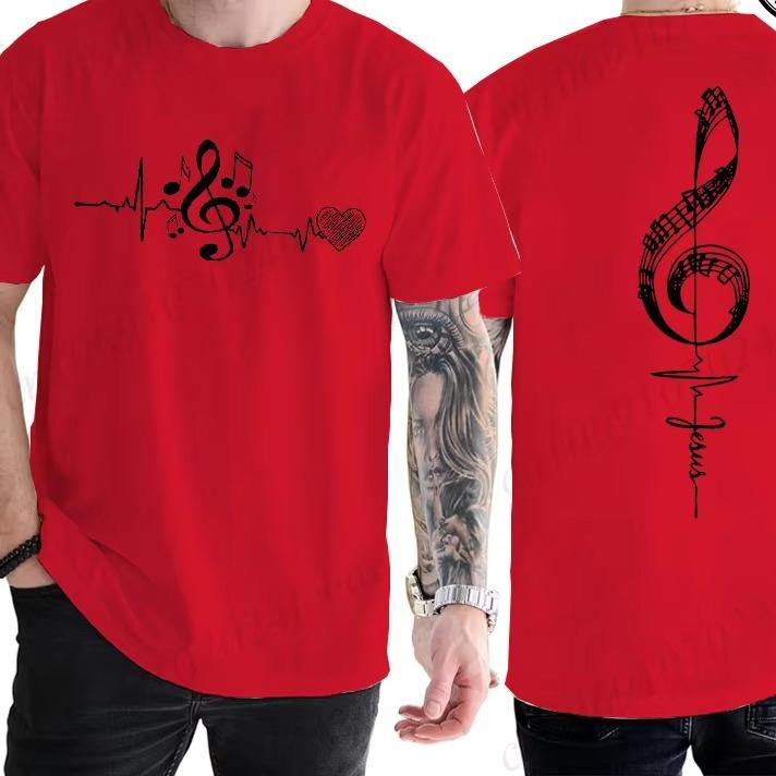 Heartbeat Music Printed Mens Short Sleeve T-shirt Fashionable Comfortable Breathable Versatile Sports Cotton T-shirt