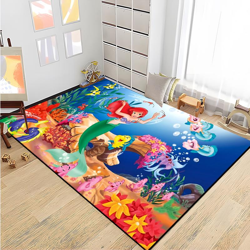 15 Size Little Mermaid Princess 3D Carpet Rugs for Home Living Room Bedroom Sofa Doormat Decor,Kids Area Rug Non-slip Floor Mat