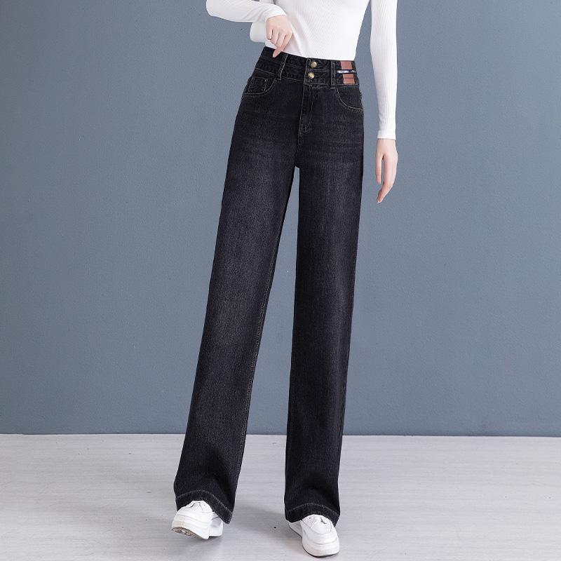 Fleece-Lined High-Waisted Wide-Leg Jeans for Women - Slimming, Loose, Straight-Leg for Autumn/Winter 2025