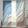 Blue Brown Gradient Geometric Abstract Sheer Window Curtains For Living Room Kitchen Children Bedroom Voile Hanging Curtain