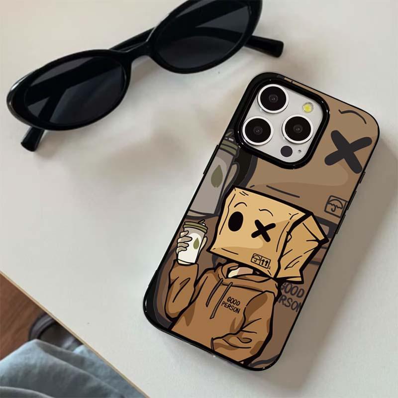 Cartoon box man design mobile phone case suitable for iPhone 17 16 15 14 13 12 11 Pro/ Max /Plus anti-fall and shockproof