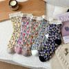 Koreanische Damen Socken mit floraler Stickerei, niedlich, kawaii, süß, modisch, lange Socken, Damen, Kontrastspitze, Street Casual, Ethno, Harajuku Socken